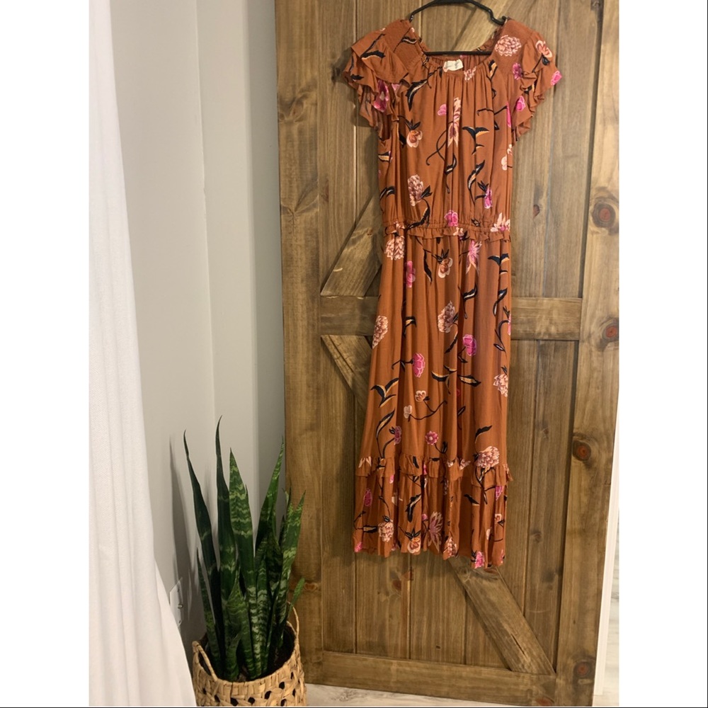 NWOT Burnt Orange Floral Midi/Maxi Dress